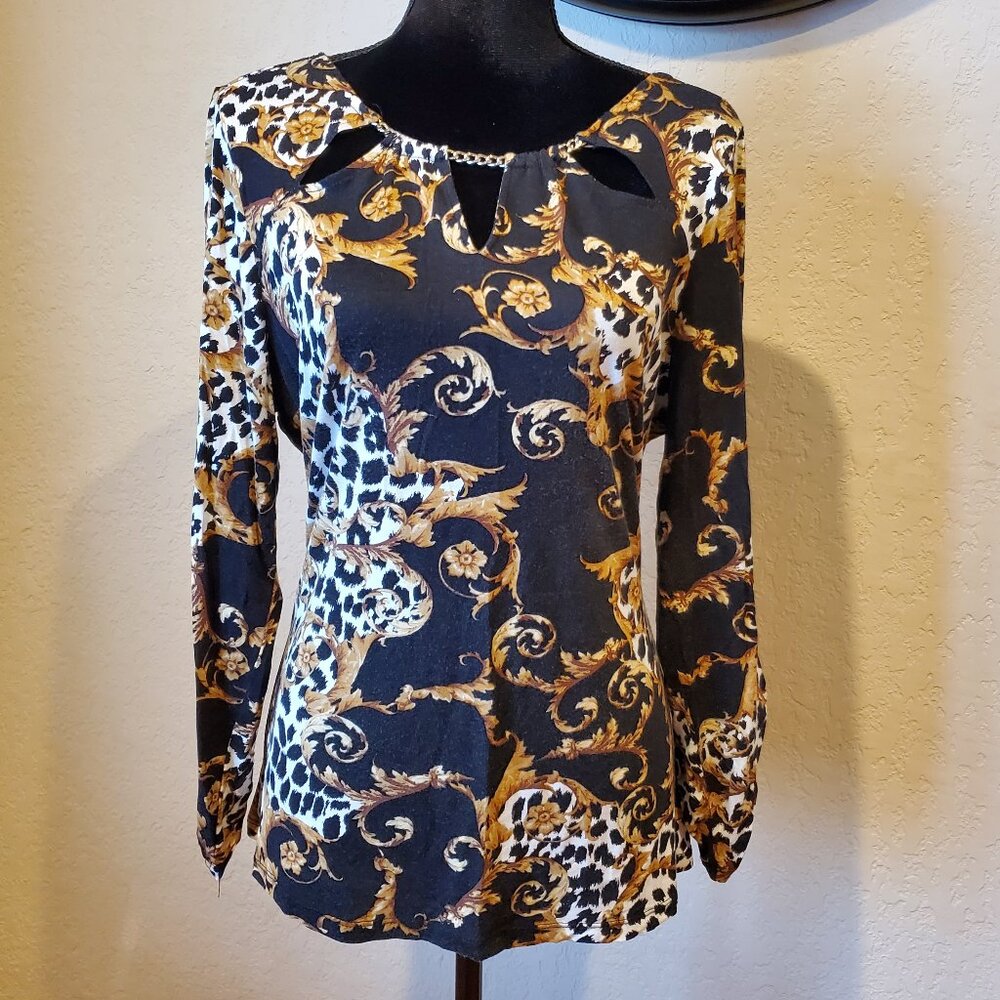 Thalia Sodi Black Printed 3/4 sleeve Top Size M
